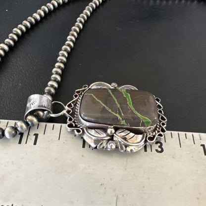 Navajo Green Boulder Turquoise Necklace Pendant | Sterling Silver | Men's Women's | 16134