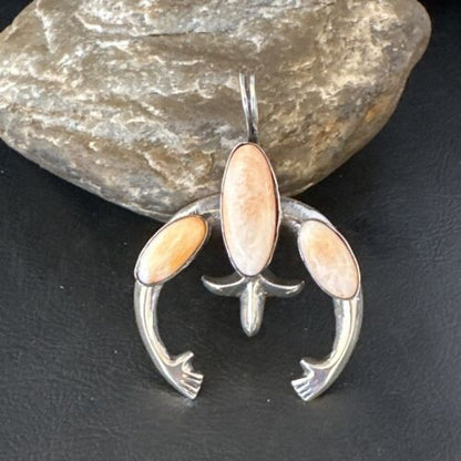Navajo Pink Conch Necklace with Naja Pendant | Sterling Silver | Authentic Native American Handmade | 15149