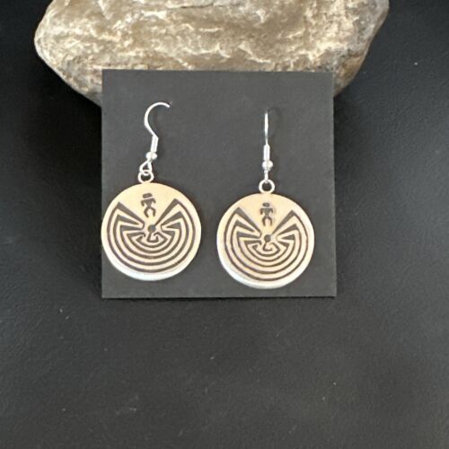 Hopi Man in the Maze Dangle Earrings | Sterling Silver | Authentic Native American Handmade | 16842