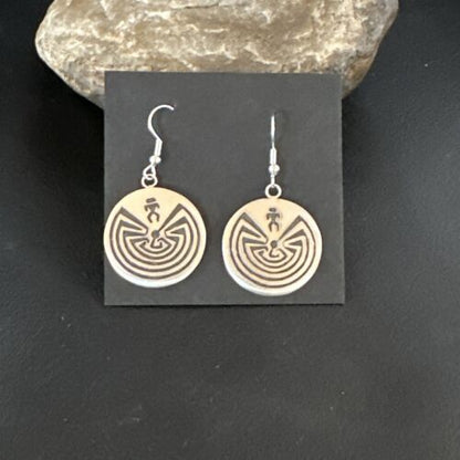 Hopi Man in the Maze Dangle Earrings | Sterling Silver | Authentic Native American Handmade | 16842