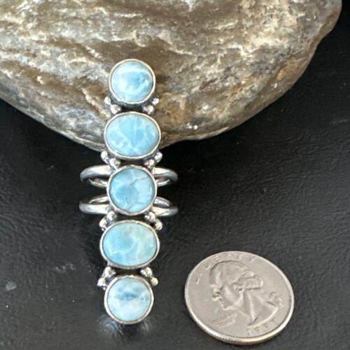 Navajo Blue Larimar Multi-Stone Ring | Authentic Native American Sterling Silver | Multi-Stone | Sz 8 | 15931