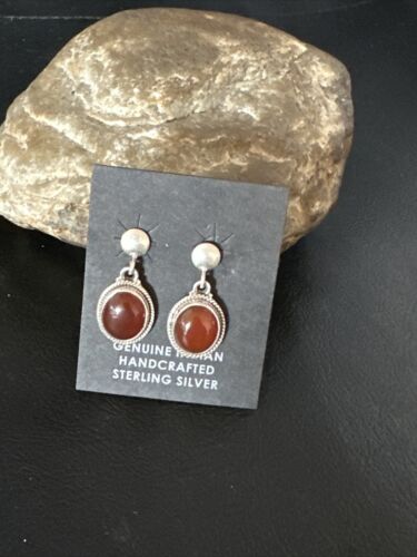 Navajo Burgundy Carnelian Dangle Earrings | Sterling Silver | Authentic Native American Handmade | 14925