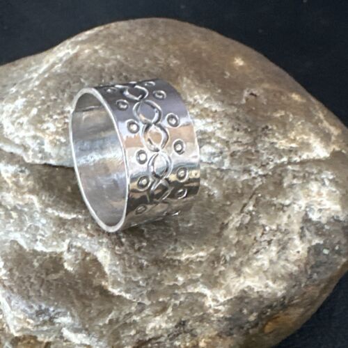 Men's Wide Band Navajo Stamped Ring | Sterling Silver | Sz 11 | Authentic Native American Handmade | 14978