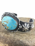 Navajo Kingman Turquoise Cuff Bracelet | Sterling Silver | Authentic Native American Handmade | 4538