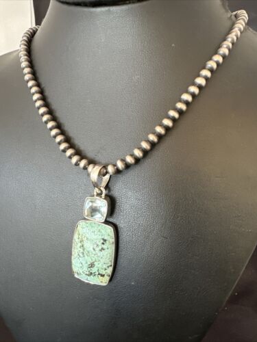 Women's Dry Creek Turquoise Topaz Pendant Necklace | Navajo Sterling Silver | 16441