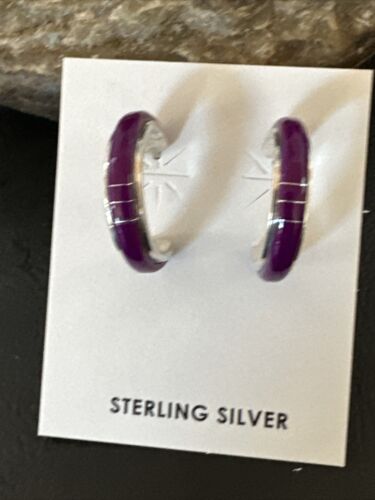 Navajo Purple Sugilite Inlay Earrings | Sterling Silver | 0.25" | 16745