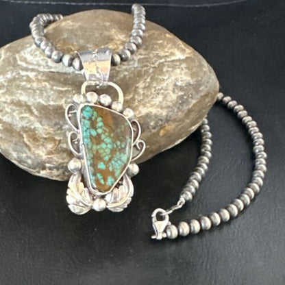 Navajo Blue Spiderweb Turquoise Pendant Necklace | Sterling Silver | Native American Handmade | 15098