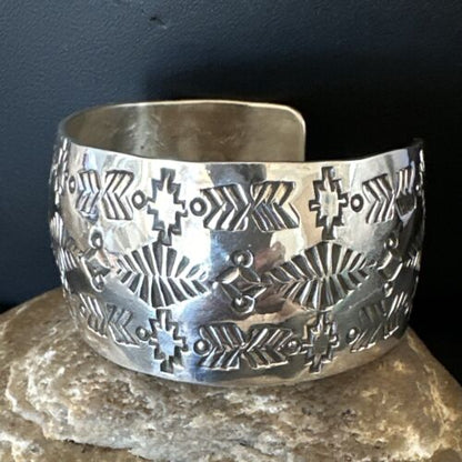 Navajo Stamped Cuff Bracelet | Sterling Silver | Authentic Native American Handmade | 17458