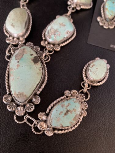 Navajo Blue Turquoise Lariat Necklace Set | Authentic Native American Sterling Silver | 30" | 13834