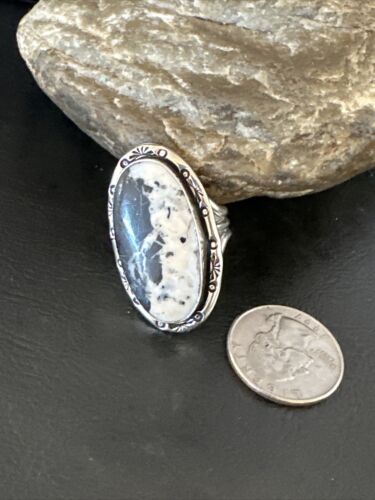 White Buffalo Turquoise Navajo Ring | Sterling Silver | Sz 11 | Authentic Native American Handmade | 16389