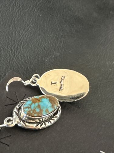Navajo Blue Red Skin Turquoise Dangle Earrings | Sterling Silver | Authentic Native American Handmade | 16508