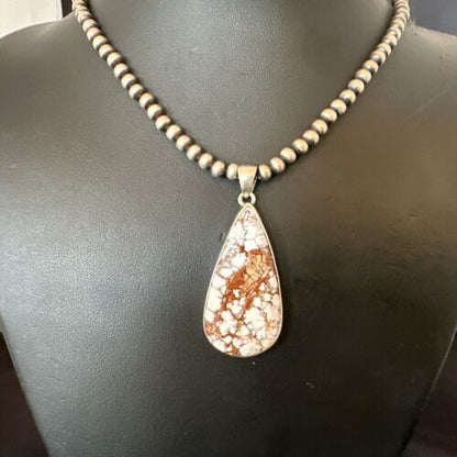 Wild Horse Blue Kingman Turquoise Necklace | Sterling Silver SW Pendant | Authentic Native American Handmade | 17322