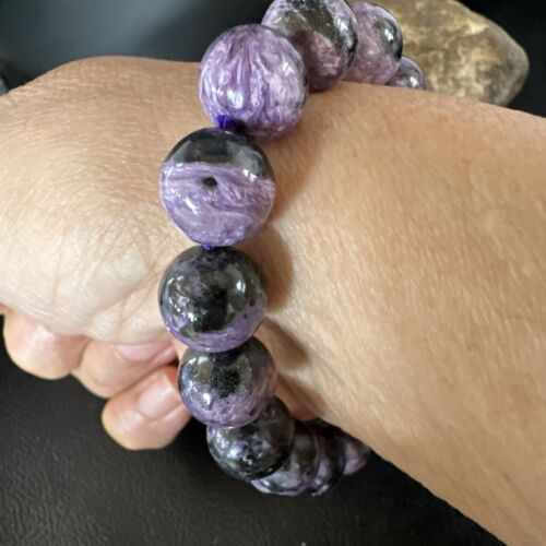 Navajo Purple Sugilite Stretch Bead Bracelet | 12mm | Sterling Silver | Authentic Native American Handmade | 15238