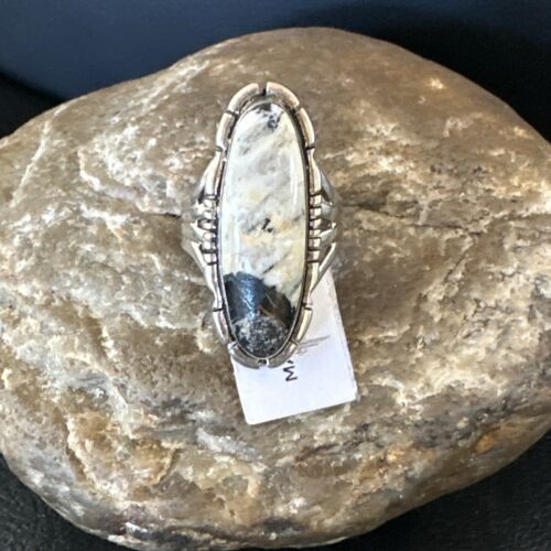 Men's Women's White Buffalo Turquoise Ring | Navajo Sterling Silver | Sz 6 | 10595