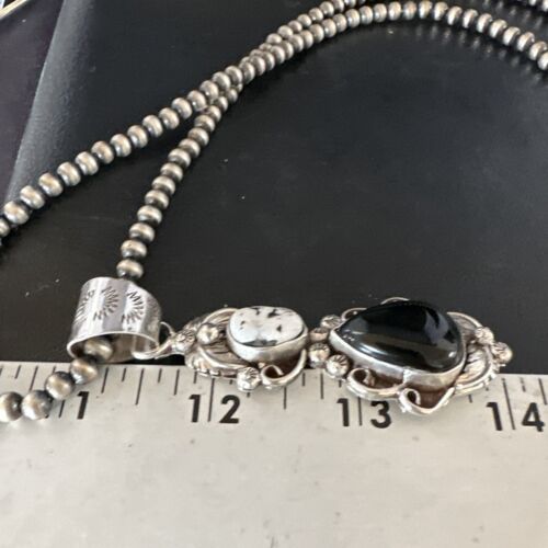 Navajo White Buffalo Turquoise & Onyx Pendant Necklace | Sterling Silver | Multi-Stone | 15315