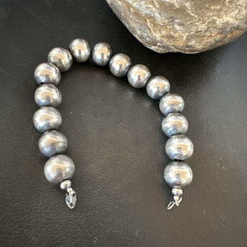 Navajo Pearl Round Beads Bracelet | 14mm | 8" | Sterling Silver | Authentic Native American Handmade | 17166
