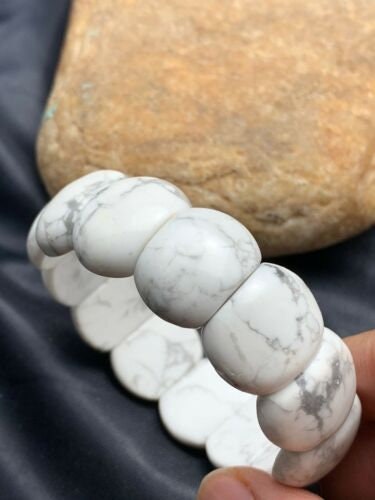 White Howlite Stone Stretch Bracelet | 7.25" Stretchable | Authentic Native American Handmade | 4602 Sale