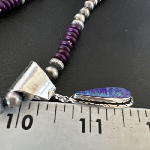 Navajo Faux Opal Pendant | Purple Sugilite Beads | Sterling Silver Necklace 21" | 16747