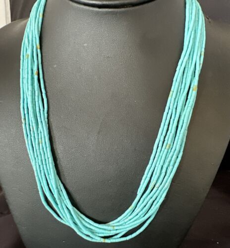 Blue Turquoise Heishi 10-Strand Liquid Sterling Necklace | 20" | 16915