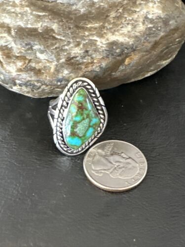 Navajo Green Sonoran Turquoise Ring | Sterling Silver | Sz 8 | Authentic Native American Handmade | 16392