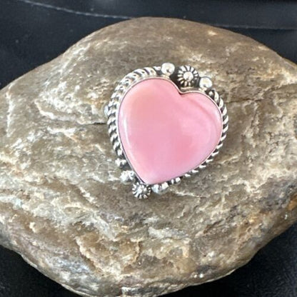 Navajo Pink Conch Heart Ring | Handmade | Sz 9 | 16041