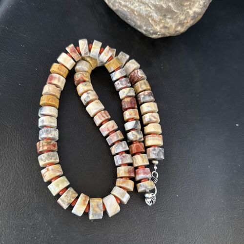 Southwestern Yellow Red Jasper Coral Necklace | 12mm Sterling Silver | Authentic Native American Handmade | 20" | 14433