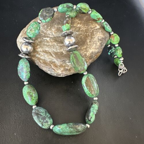 Navajo Green Turquoise Chunky Necklace | Sterling Silver | 21" | Authentic Native American Handmade | 15200