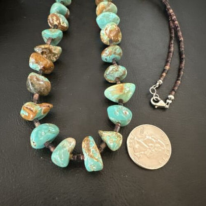Navajo Royston Turquoise Shell Heishi Bead Necklace | Sterling Silver | 30" | 16955