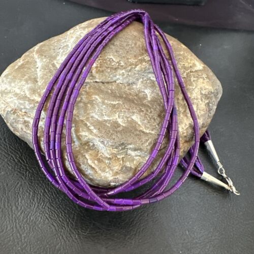 Stabilized Sugilite 5-Strand Heishi Necklace | Sterling Silver Tube | 19" | 17172