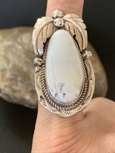 Southwestern Navajo White Buffalo Turquoise Ring | Sterling Silver | Sz 9 | 1964