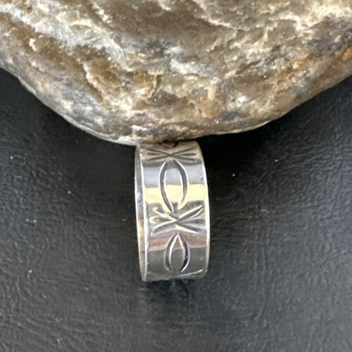 Men's Wide Band Navajo Stamped Ring | Sterling Silver | Sz 12 | Authentic Native American Handmade | 15126