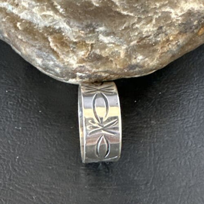 Men's Wide Band Navajo Stamped Ring | Sterling Silver | Sz 12 | Authentic Native American Handmade | 15126