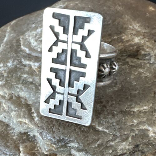 Native American Hopi Rug Design Ring | Sterling Silver | Sz 9 | 16335