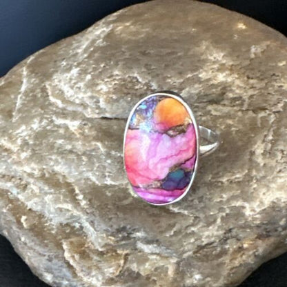 Navajo Turquoise Spiny Oyster Ring | Sterling Silver | Sz 8 | Authentic Native American Handmade | 16611
