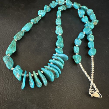 Navajo Blue Kingman Nugget Turquoise Necklace | Sterling Silver | 22" | Authentic Native American Handmade | 15534