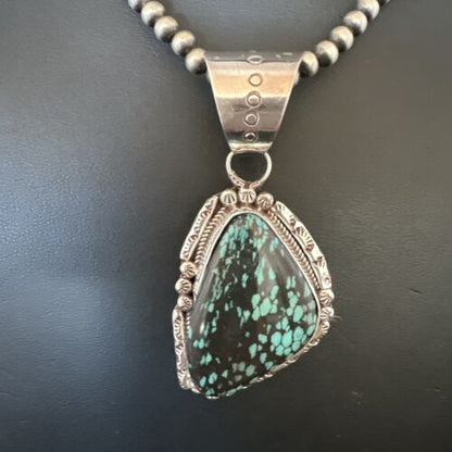 Men's Spiderweb Turquoise Pendant Necklace | Navajo Pearls | Sterling Silver | Native American Handmade | 17066