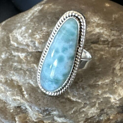 Navajo Blue Larimar Ring | Sterling Silver | Sz 7 | Authentic Native American Handmade | 17654