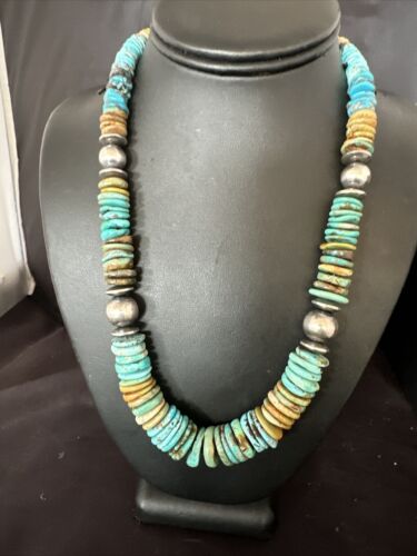 Navajo Blue Green Turquoise Necklace | Sterling Silver | Authentic Native American | 20" | 16005