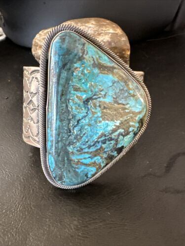 Navajo Blue Turquoise Cuff Bracelet | Sterling Silver | Authentic Native American Handmade | 15986