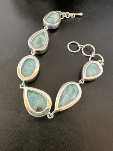 Navajo Blue Larimar Link Bracelet | Sterling Silver | 8" | Authentic Native American Handmade | 16079