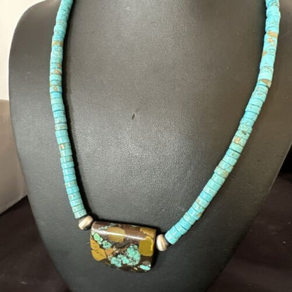 Navajo SpiderWeb Turquoise Heishi Pearls Necklace | Sterling Silver | 20" | Authentic Native American Handmade | 17258