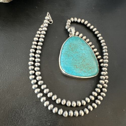 Men's Navajo Blue Spiderweb Turquoise Pendant Necklace | Sterling Silver | Native American Handmade | 16205