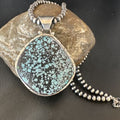 Men's Navajo Blue Spiderweb Turquoise Pendant Necklace | Sterling Silver | Authentic Native American Handmade | 16233