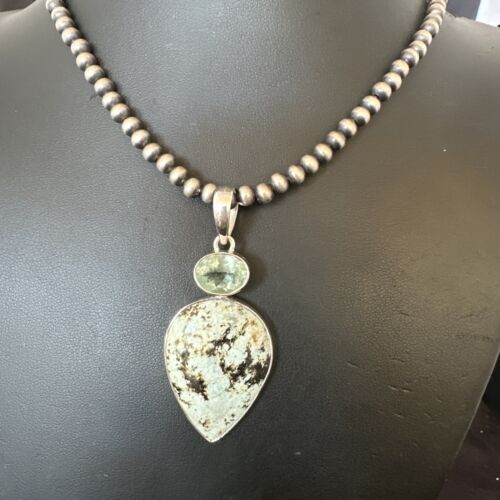 Navajo Dry Creek Turquoise Topaz Pendant Necklace | Sterling Silver | Authentic Native American Handmade | 16309