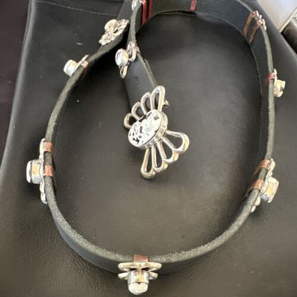 Men's White Buffalo Turquoise Concho Belt | Sterling Silver Navajo Tufa | Authentic Native American Handmade | 16683
