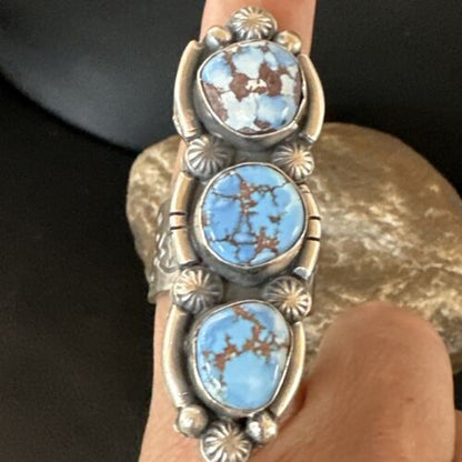 Navajo Blue Golden Hills Turquoise Multi-Stone Ring | Authentic Native American Sterling Silver | Sz 9.5 | 16287