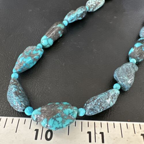 Navajo Blue Nugget Turquoise Bead Necklace | Sterling Silver Pearls | 20" | Authentic Native American Handmade | 16001