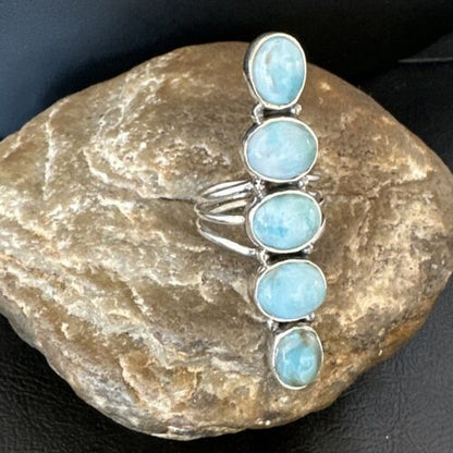 Navajo Blue Larimar Multi-Stone Ring | Authentic Native American Sterling Silver | Multi-Stone | Sz 9.5 | 15972 - Masha USA