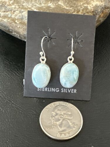 Navajo Blue Larimar Dangle Earrings | Sterling Silver | Authentic Native American Handmade | 17295