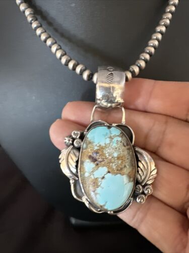 Blue Golden Hills Turquoise Pendant | Navajo Pearls | Sterling Silver Necklace 21" | 14995